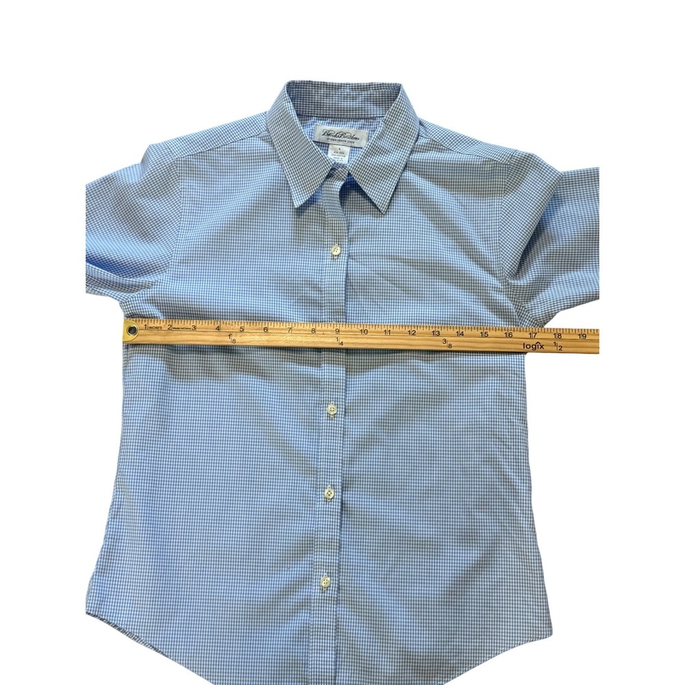 Brooks Brothers WM's 4 Light Blue Gingham Non-Iron 3/4 Sleeve Button Down Shirt - Picture 7 of 13